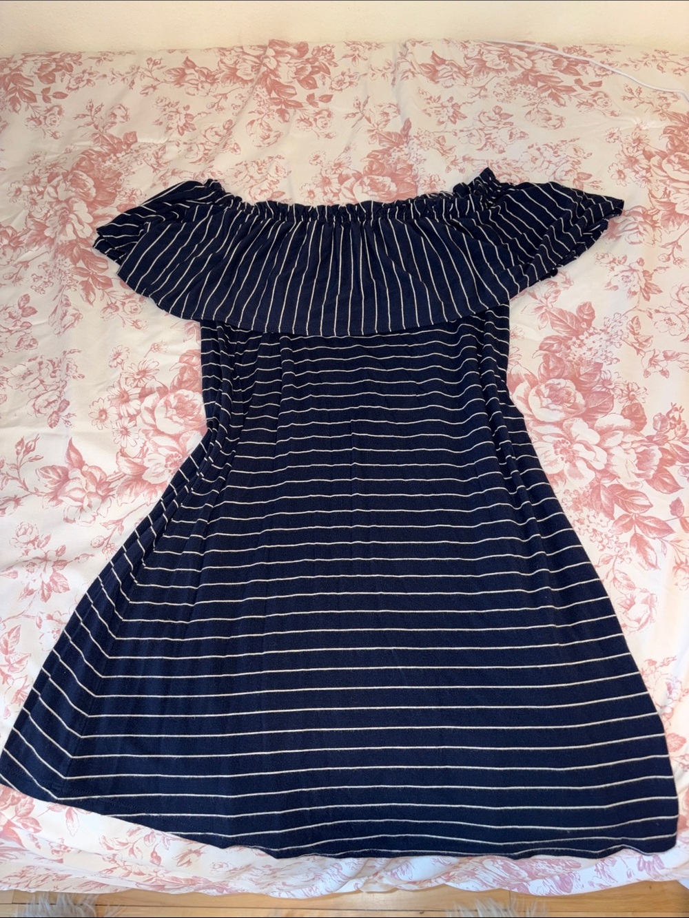 Abercrombie & Fitch Navy Off-Shoulder Stripe Dress